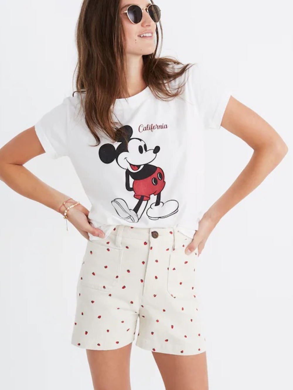 Madewell Cream Shorts with Red Strawberry Embroidery